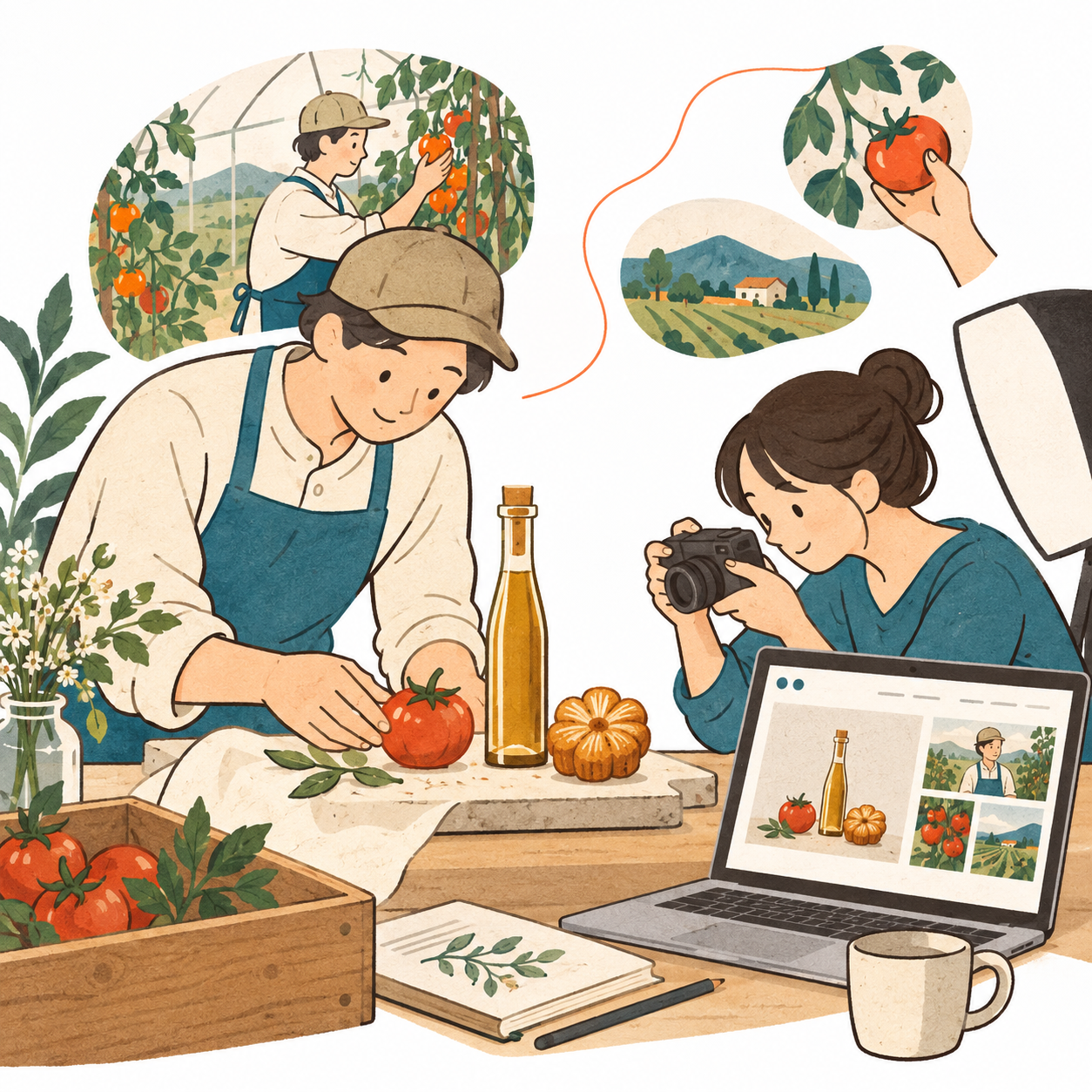 商品を並べて魅力を撮影する人たち