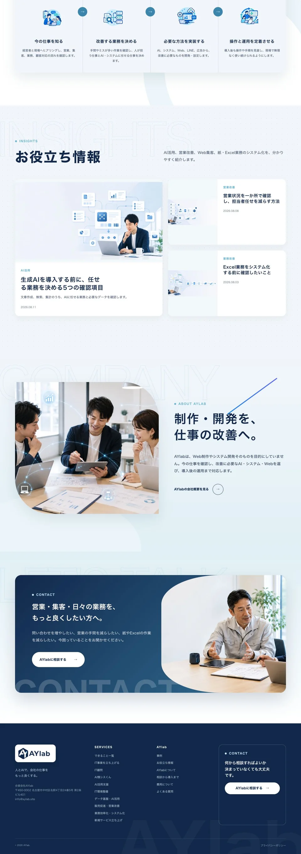 合資会社AYlabのページ全体を順に撮影した画面・パート3